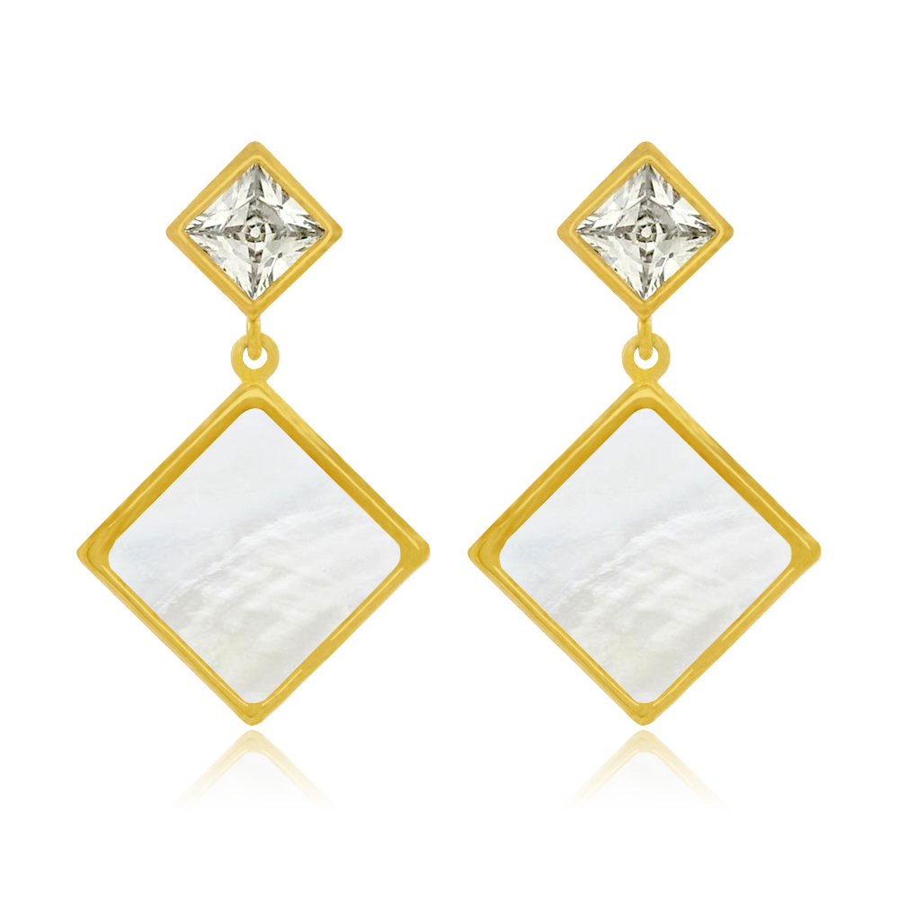 Square Shell Drop Post Earrings